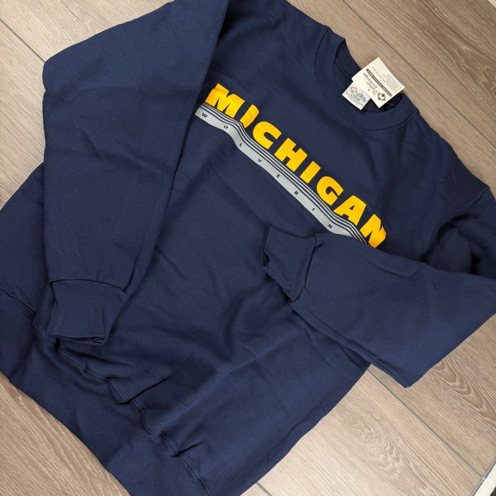 The Cotton Exchange Mens Michigan Wolverines Sweatshirt Navy Blue Large